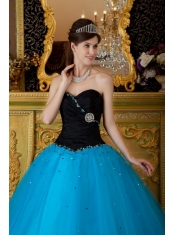 Blue Ball Gown Sweetheart Floor-length Beading Tulle Quinceanera Dress