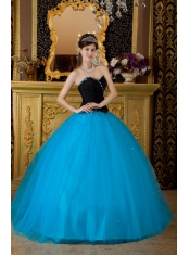 Blue Ball Gown Sweetheart Floor-length Beading Tulle Quinceanera Dress