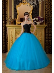 Blue Ball Gown Sweetheart Floor-length Beading Tulle Quinceanera Dress