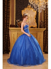 Blue Ball Gown Sweetheart Floor-length Organza Appliques  Quinceanera Dress