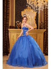 Blue Ball Gown Sweetheart Floor-length Organza Appliques  Quinceanera Dress