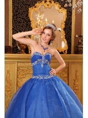Blue Ball Gown Sweetheart Floor-length Organza Appliques  Quinceanera Dress