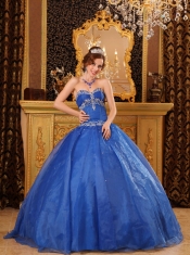 Blue Ball Gown Sweetheart Floor-length Organza Appliques  Quinceanera Dress