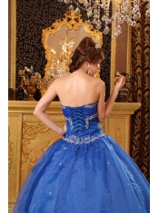 Blue Ball Gown Sweetheart Floor-length Organza Appliques  Quinceanera Dress