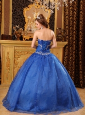 Blue Ball Gown Sweetheart Floor-length Organza Appliques  Quinceanera Dress