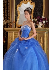 Blue Ball Gown Sweetheart Floor-length Organza Appliques Quinceanera Dress