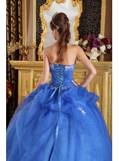 Blue Ball Gown Sweetheart Floor-length Organza Appliques Quinceanera Dress