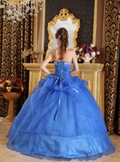 Blue Ball Gown Sweetheart Floor-length Organza Appliques Quinceanera Dress