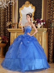 Blue Ball Gown Sweetheart Floor-length Organza Appliques Quinceanera Dress