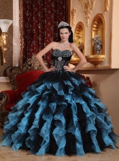 Blue Ball Gown Sweetheart Floor-length Organza Beading Quinceanera Dress