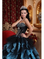 Blue Ball Gown Sweetheart Floor-length Organza Beading Quinceanera Dress