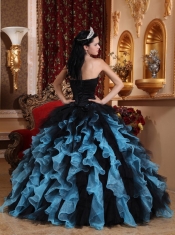 Blue Ball Gown Sweetheart Floor-length Organza Beading Quinceanera Dress