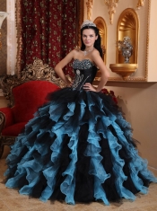 Blue Ball Gown Sweetheart Floor-length Organza Beading Quinceanera Dress