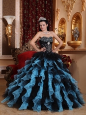 Blue Ball Gown Sweetheart Floor-length Organza Beading Quinceanera Dress