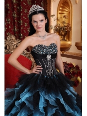 Blue Ball Gown Sweetheart Floor-length Organza Beading Quinceanera Dress