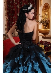 Blue Ball Gown Sweetheart Floor-length Organza Beading Quinceanera Dress