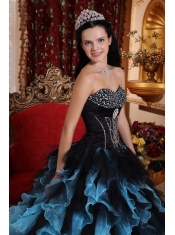 Blue Ball Gown Sweetheart Floor-length Organza Beading Quinceanera Dress