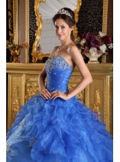 Blue Ball Gown Sweetheart Floor-length Ruffles Organza Quinceanera Dress