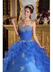 Blue Ball Gown Sweetheart Floor-length Ruffles Organza Quinceanera Dress