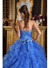 Blue Ball Gown Sweetheart Floor-length Ruffles Organza Quinceanera Dress