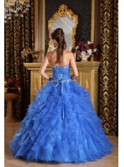 Blue Ball Gown Sweetheart Floor-length Ruffles Organza Quinceanera Dress