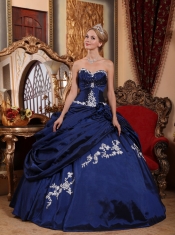 Blue Ball Gown Sweetheart Floor-length Taffeta Appliques and Pick-ups Quinceanera Dress