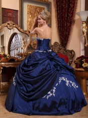 Blue Ball Gown Sweetheart Floor-length Taffeta Appliques and Pick-ups Quinceanera Dress