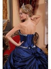 Blue Ball Gown Sweetheart Floor-length Taffeta Appliques and Pick-ups Quinceanera Dress