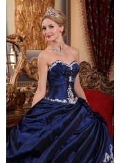 Blue Ball Gown Sweetheart Floor-length Taffeta Appliques and Pick-ups Quinceanera Dress