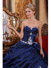 Blue Ball Gown Sweetheart Floor-length Taffeta Appliques and Pick-ups Quinceanera Dress