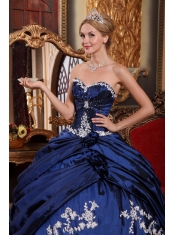 Blue Ball Gown Sweetheart Floor-length Taffeta Appliques and Pick-ups Quinceanera Dress