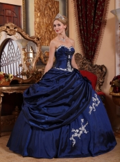 Blue Ball Gown Sweetheart Floor-length Taffeta Appliques and Pick-ups Quinceanera Dress