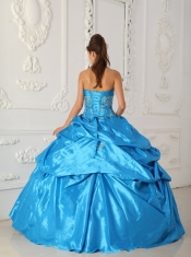 Blue Ball Gown Sweetheart Floor-length Taffeta Appliques Quinceanera Dress