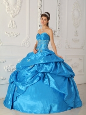 Blue Ball Gown Sweetheart Floor-length Taffeta Appliques Quinceanera Dress