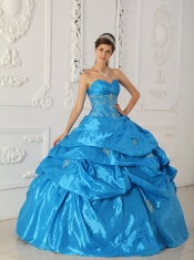 Blue Ball Gown Sweetheart Floor-length Taffeta Appliques Quinceanera Dress