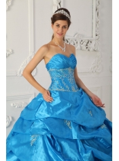 Blue Ball Gown Sweetheart Floor-length Taffeta Appliques Quinceanera Dress