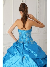 Blue Ball Gown Sweetheart Floor-length Taffeta Appliques Quinceanera Dress