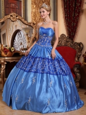 Blue Ball Gown Sweetheart Floor-length Taffeta Embroidery Quinceanera Dress