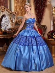 Blue Ball Gown Sweetheart Floor-length Taffeta Embroidery Quinceanera Dress