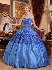 Blue Ball Gown Sweetheart Floor-length Taffeta Embroidery Quinceanera Dress