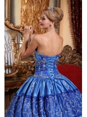 Blue Ball Gown Sweetheart Floor-length Taffeta Embroidery Quinceanera Dress