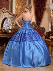 Blue Ball Gown Sweetheart Floor-length Taffeta Embroidery Quinceanera Dress