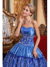 Blue Ball Gown Sweetheart Floor-length Taffeta Embroidery Quinceanera Dress