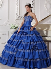 Blue Ball Gown Sweetheart Floor-length Taffeta Embroidery Quinceanera Dress