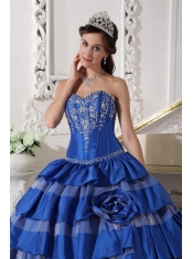 Blue Ball Gown Sweetheart Floor-length Taffeta Embroidery Quinceanera Dress