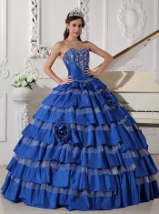 Blue Ball Gown Sweetheart Floor-length Taffeta Embroidery Quinceanera Dress