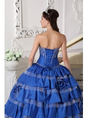 Blue Ball Gown Sweetheart Floor-length Taffeta Embroidery Quinceanera Dress