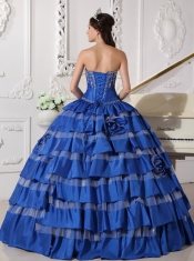 Blue Ball Gown Sweetheart Floor-length Taffeta Embroidery Quinceanera Dress