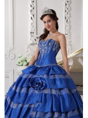 Blue Ball Gown Sweetheart Floor-length Taffeta Embroidery Quinceanera Dress