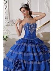 Blue Ball Gown Sweetheart Floor-length Taffeta Embroidery Quinceanera Dress